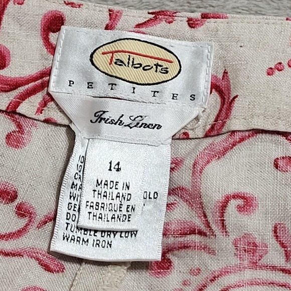 Talbots Pants Womens 14P Red Floral Scroll Print Linen Cropped Side Zip Petite - Picture 6 of 13